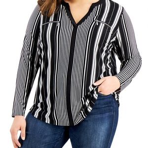 I.N.C. International Concept | Print Zip-Pocket Top | Black & White | Size 3X